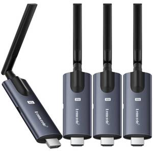 lot 28930 image: Lemorele Wireless HDMI Transmitter and Receiver, Aluminum Alloy Deep Gray, 5Ghz up to 656ft, 1080P 60Hz, Plug and Play with TuTuPlay App Monitor, for Security, Streaming, Home Theater, PCTV. 1TX3RX - Retail $170