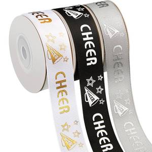 lot 28933 image: Taiyin 30 Yards 78 Cheer Text Grosgrain Ribbon Cheer Solid Grosgrain Ribbon Roll for Cheerleading Bow Craft Office Supplies Gift Wrapping DIY Hair Bows Gifts Girls Decor (White, Black, Silver) - Retail $7