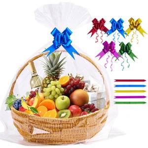 lot 28941 image: Homrelaxy 20 Pcs 24 x 30 Inches Cellophane Bags for Gift Baskets with 20 Colorful Pull Bows, Plastic Clear Basket Bags, Cellophane Wrap for Gift Baskets for Birthday, Wedding, Thanksgiving - Retail $8