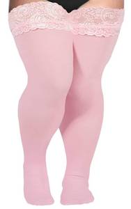 lot 28943 image: Moon Wood Plus Size Lace Top Silicone Stay-Up Thigh High Stockings for Women Sexy Semi Sheer Hosiery for Party - Retail $10