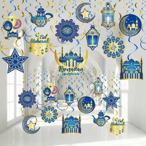 lot 28944 image: Zonon 30 Pieces Eid Ramadan Mubarak Decorations for Home Hanging Swirl Streams Ceiling Decor Star Moon Lantern Shining Foil Decor for Eid Al-fitr Party Egyptian Supplies - Retail $10