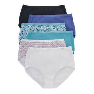 lot 28948 image: Hanes Womens Brief Panties, 6-Pack, 100% Cotton Briefs, Moisture-Wicking Cotton Brief Underwear, 6-Pack XL(Colors May Vary) - Retail $10