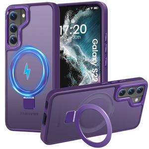 lot 28954 image: HuwaiH Magnetic Stand for Samsung Galaxy S22 Case, Military-Grade Protection, Anti-Fingerprint Anti-Scratch Translucent Matte Phone case for Samsung Galaxy S22(Purple) - Retail $19