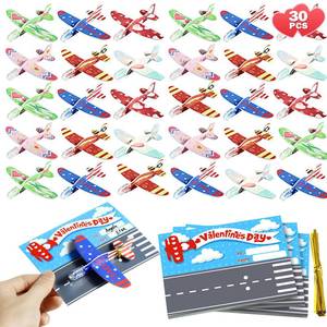 lot 28968 image: 30 PCS Valentines Day Gifts for Kids Classroom, Valentines Day Cards with Foam Airplanes for Kids School, Valentines Toddler Party Favors, Valentines Exchange Prizes Toys for Boys Girl from Teacher - Retail $14