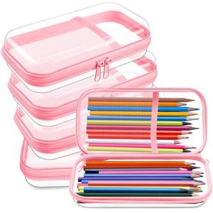 lot 28971 image: Sanwuta 4 Pcs Clear Hard Shell Zipper Case Clear Travel Pouches Bulk Plastic Portable Travel Organizer Bin with Mesh Pocket Toiletry Pouch Cosmetics Makeup Bag Snack Toiletry Bag(Nude Pink) - Retail $20