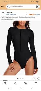 lot 30701 image: YATEEN Womens Long Sleeve Rashguard Swimsuit with Zipper sz s - Retail $25