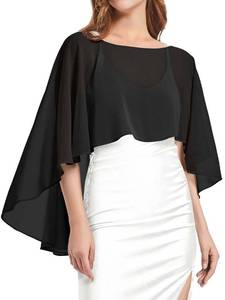 lot 30703 image: Womens Capelets Shawls and Wraps for Evening Dress Chiffon Capes Wedding Cover Up, Black - Retail $15