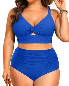 lot 30704 image: Daci Plus Size Two Piece Swimsuits - Women High Waisted Bikini Tummy Control Bathing Suits Knot Twist Swimwear 2025 Blue 20 Plus - Retail $40