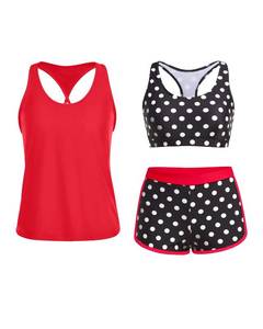 lot 30709 image: Yonique 3 Piece Athletic Tankini Swimsuits for Women with Shorts Swim Tank Tops with Sports Bra and Boyshorts Bathing Suits XXL Red