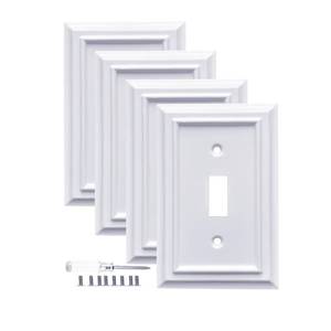 lot 30717 image: Pure White Decorative Outlet Covers Wall Plates, Bamboo Fiber Light Switch Covers, Natural Material Electric Receptacle Switch Plate Outlet Cover of various styles (1 Gang Toggle 4 Pack) - Retail $15