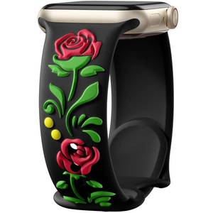 lot 30718 image: Wepro for Apple Watch Bands for Women 40mm 41mm 38mm 44mm 45mm 46mm 49mm 42mm for iWatch Bands SE 3 2 Series 11 10 9 8 7 6 5 4 3 2 Ultra 3D Floral Engraved Rose Silicone Band Cute Embossed Strap Black - Retail $8
