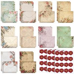 lot 30726 image: TaoBary 160 Pcs Stationery Paper Set 50 Double Sided Stationery Papers with 50 Matching Envelopes and 60 Round Dot Sticker, 10 Design(Vintage Floral,5.5 x 8.25 Inch) - Retail $14