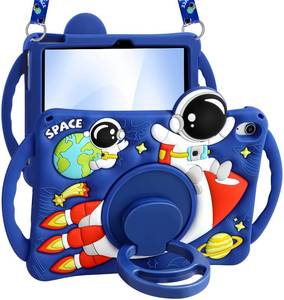 lot 30739 image: Boaretiu for iPad A16 Case10th Generation Case - Cool Cute Cartoon Astronaut Spaceship with Strap & Rotating Stand & Handle for Boys Girls Teens 3D Silicone for iPad A16 11th Generation 11 Inch 2025 - Retail $26