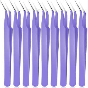 lot 30956 image: Honoson 9 Pieces Curved Pointed Craft Tweezers Stainless Steel Precision Tweezer with Protective Cover for Rhinestones Dried Flowers Craft Stickers Eyelash Extension Jewelry Making(Purple)-9 - Retail $10