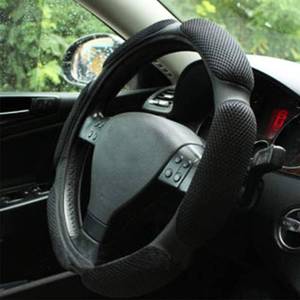 lot 30960 image: Jonscart Steering Wheel Cover -Odorless, Cooler Hands in Summer, Warmer Hands in Winter (Black) - Retail $17