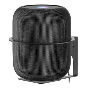lot 30961 image: Yibracki Heavy Duty Speaker Mount for HomePod 1st & 2nd Gen Wall Bracket, Easy Alignment for Homepod Wall Mount, Metal Speaker Bracket Reserved Charging Port with Mounting Hardware, Black - Retail $21