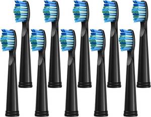 lot 30972 image: 10 Pack Toothbrush Replacement Heads Compatible with Fairywill FW-D1D3D7D8507508551917959, Gloridea, Sboly, WOVIDA, YUNCHI Sonic Electric Toothbrushes - Black - Retail $12