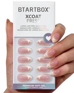 lot 30975 image: BTArtbox Press On Nails Short - Pathside Lilac, Lamp-Curable 4-Week Wear Flower White Almond Press On Nails with Glue and Adhesive Tabs, Easy-to-Apply in 16 Sizes - 32 Nails All-in-One Kit - Retail $30