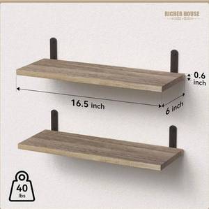 lot 46159 image: Rustic Wood Shelves Set of 2, Farmhouse Style Floating Shelf for Wall D�cor, Hanging Shelves for Bathroom, Bedroom, Storage, Kitchen, Living Room - Carbonized Blackfor Wall D�cor, Living Room, for Bathroom, Bedroom, Kitchen, Storage - Retail $15