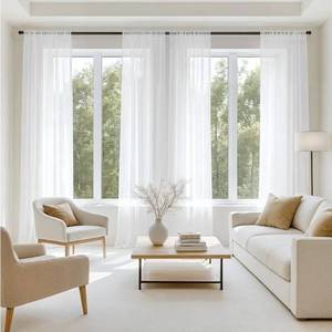 lot 46167 image: White Sheer Curtains 90 Inches Long, 2 Panels Set, Light Filtering Rod Pocket Voile Drapes for Living Room and Bedroom, Airy Soft Fabric Window Treatments, 42 x 90 Inches - Retail $22