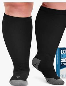 lot 46170 image: Doctors Select 2 Pairs Plus Size Compression Socks Wide Calf - Up to 6XL  20-30 mmHg Compression Socks for Women Wide Calf - Retail $26