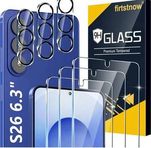 lot 46172 image: 3 Pack for Samsung Galaxy S26 Screen Protector Tempered Glass  3 Pack Camera Lens Protector, Military Grade Shatterproof, 9H Hardness, Fingerprint Unlock, HD Clear Case Friendly 6.3 Inch - Retail $12