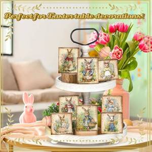 lot 46174 image: 7 Pcs Vintage Easter Decorations Retro Bunny Egg Wooden Sign Easter Table Centerpiece Rustic Ornaments Tiered Tray Decor Sign for Spring Home Tabletop Fireplace Decorations Supplies, 7 Styles - Retail $18