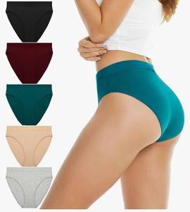 lot 46175 image: Womens Cotton Underwear Hi Cut Panties for Women Solid Briefs Soft Stretchy Ladies Underpants (5-pack-L) - Retail $23