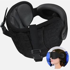 lot 46180 image: Travel Pillows for Airplanes, Airplane Pillow for Long Flight, Airplane Head Strap with Eye Mask for Sleep, Travel Neck Pillow for Car Road Trip, 360° Support Headrest, Stop Bobblehead, Black - Retail $18