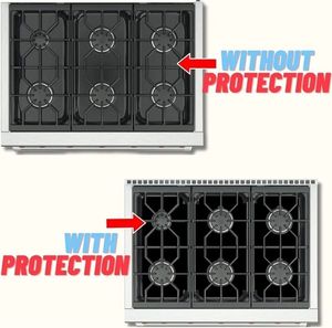 lot 46183 image: Stove Protectors for WOLF Gas Cooktop Model SRT366, Custom Cut, Easy to Clean Stove Liner, Made in the USA. - Retail $40
