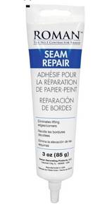 lot 46196 image: Roman Seam Repair Adhesive - Sealer for Wallpaper Tears and Loose or Overlapping Edges - White, 3 Ounce Tube with Applicator Nozzle - Retail $6