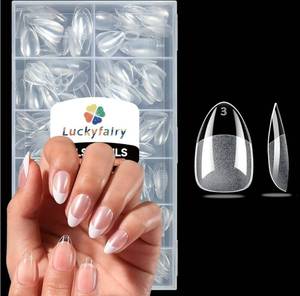 lot 46201 image: Short Almond Nail Tips, 240pcs Soft Nail Gel Tips Pre-Shaped Acrylic Fake Nails, Half Matte Full Cover Clear Jelly Press on False Nail Tips for Extension Nail Manicure Home DIY 12 Sizes Gelly Tips - Retail $8