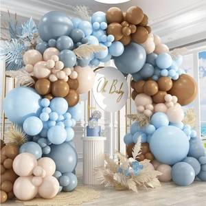 lot 46203 image: 412Pcs Dusty Blue and Brown Balloon Arch Kit, 5 10 12 18inch Bear Baby Shower Decorations with Brown Sand White Dusty Blue Balloons for Baby Shower Decorations Gender Reveal Birthday Party Decoration - Retail $22
