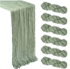 lot 46212 image: Pack Sage Green Cheesecloth Table Runner 10Ft Spring Gauze Cheese Cloth Table Runner 35x120 Inch Boho Sheer Rustic Fabric for Holiday Party Decor Baby Shower Wedding Home Decorations - Retail $22