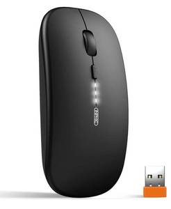 lot 46217 image: Slim Wireless Mouse Rechargeable, Battery Visible, 2.4G Silent Cordless,2400 DPI with USB Receiver, Black - Retail $14
