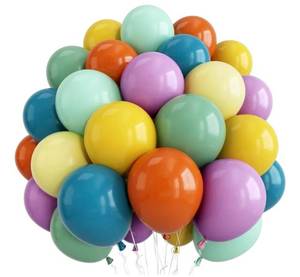lot 46220 image: Muted Rainbow Balloons Assorted Colors, 12Inch Dusty Pastel Orange Yellow Green Blue Purple Colorful Retro Latex Balloon for Kid Boho Birthday Baby Shower Here Comes the Son Party Decorations - Retail $13