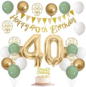lot 46221 image: 40th Birthday Decorations for Women, Sage Green White Gold 1986 Happy 40th Birthday Decorations, 40 Years Old Decoration Include Banner Garland Balloon Cake Topper Decor - Retail $15
