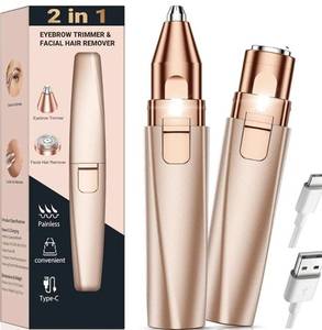lot 46230 image: Eyebrow Trimmer Facial Hair Removal for Women 2 in 1 Rechargeable Face Shaver and Eyebrow Razor - Painless Electric Hair Remover Device for Peach Fuzz Fine Hairs Upper Lip Chin - Retail $18