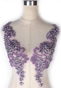 lot 46233 image: Luxury Look Shiny Rhinestone 1pc Applique Patch in Gold Silver champgane AB Color for Prom Dress Belt Arts Crafts Sewing decorat (Purple) - Retail $19