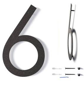 lot 46245 image: 12 Inch Modern Floating House Numbers for Outside  Large Metal House Numbers for Outdoors  Black Coated Rust-Proof Home Address NumbersPlaques  Metal Numbers, 6 - Retail $18