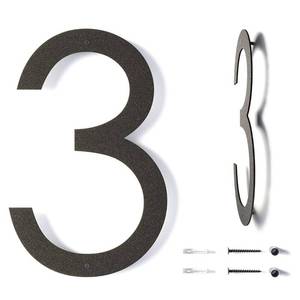 lot 46246 image: 12 Inch Modern Floating House Numbers for Outside  Large Metal House Numbers for Outdoors  Black Coated Rust-Proof Home Address NumbersPlaques  Metal Numbers, 3 - Retail $18