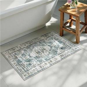 lot 46247 image: Boho Bathroom Rugs, Distressed Farmhouse Blue Bath Mat, Comfy Velvet Small Bath Rugs Non Slip Washable, Vintage Oriental Toilet Rug for Sink Shower Vanity, 20x32 inch, blue - Retail $31