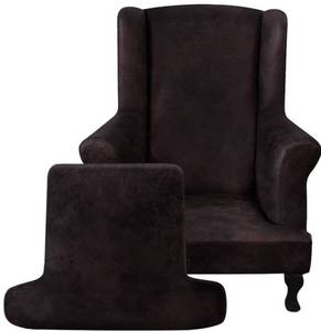 lot 46250 image: Leather Look Wingback Chair Covers, 2-Piece Wing Chair slipcover,Stretch Wing Back Armchair Slipcovers with Elastic Bottom, Soft Spandex Furniture Protector for Living Room (Chocolate) - Retail $39