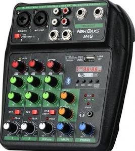 lot 46252 image: DJ Audio Mixer, DJ Mixers 4 Channel Sound Board with Bluetooth, NEW BAXS Sound Mixer Board XRL14 Interface, USBMP3 Computer Input 48V Phantom Power Stereo DJ Studio Streaming KTV Stage,Balck - Retail $27