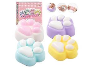 lot 46353 image: 4Pcs Stress Relief Squishy Toys Cat Paw, Cute Kawaii Paw Sensory Squeeze Toys, Handmade Ultra Soft Animal Squishies Toys - Retail $13
