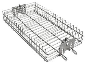 lot 46355 image: onlyfire 6042 BBQ Stainless Steel Flat Spit Rotisserie Grill Basket for Any Grill, Fits 12 Hexagon, 38 Hexagon, 38 Square&516 Square Rotisserie Spit Rods - Retail $36