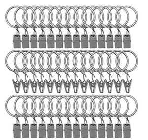 lot 46361 image: 42 Pack Curtain Rings with Clips 1.26 Interior Diameter,Metal Drapery Ring with Clips Compatible with up to 1 inch Drapery Rod,Strong Vintage Decorative Rustproof Drapery Ring with Hooks-Matte Silver - Retail $9