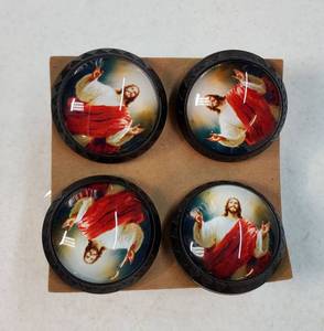 lot 46366 image: 4 Pcs Cabinet Drawer Knobs Religious Jesus Decorative Round Crystal Glass Furniture Drawer Handles Dresser Cupboard Pulls with Screws. - Retail $19