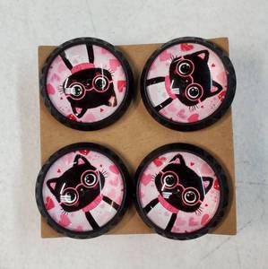 lot 46368 image: 4 Pcs Cabinet Drawer Knobs Black Cat Kitten  Decorative Round Crystal Glass Furniture Drawer Handles Dresser Cupboard Pulls with Screws. - Retail $19