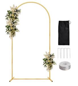 lot 46375 image: 6.6FT Metal Wedding Arch Backdrop Stand for Parties, Gold Balloon Arch kit Stand for Baby Shower Gender Reveal Ceremony Birthday Anniversary Bridal Graduation Party Event Decoration - Retail $26